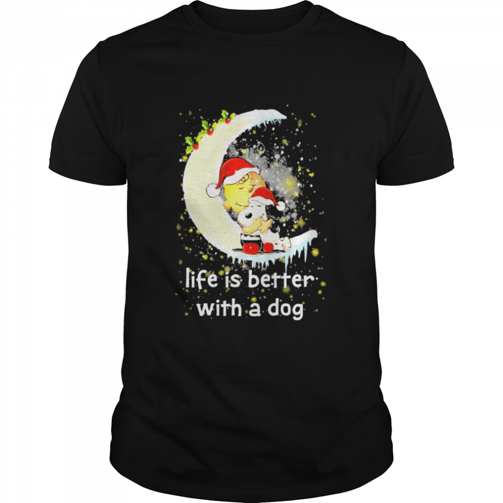 snoopy and Charlie brown Life is better with a dog merry christmas shirt