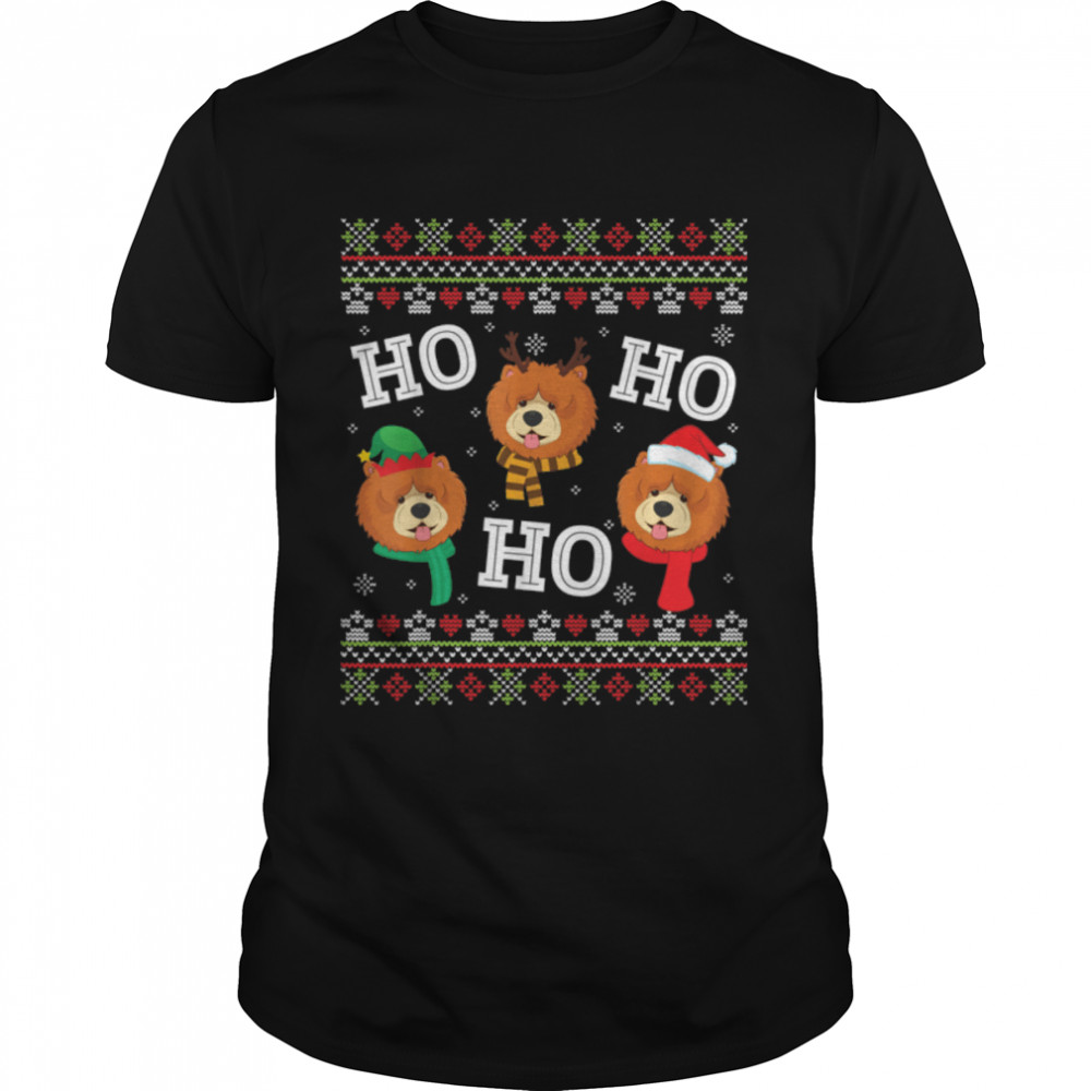 Chow Chow Dog HO HO HO Merry Christmas Dad Mom Ugly Sweater T-Shirt B0BJVBX37S