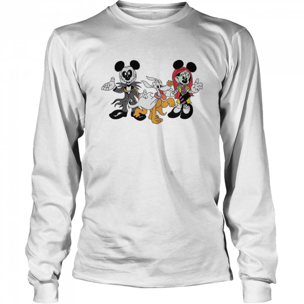 Mickey And Minnie Sally Jack Skellington Couples Halloween shirt Long Sleeved T-shirt