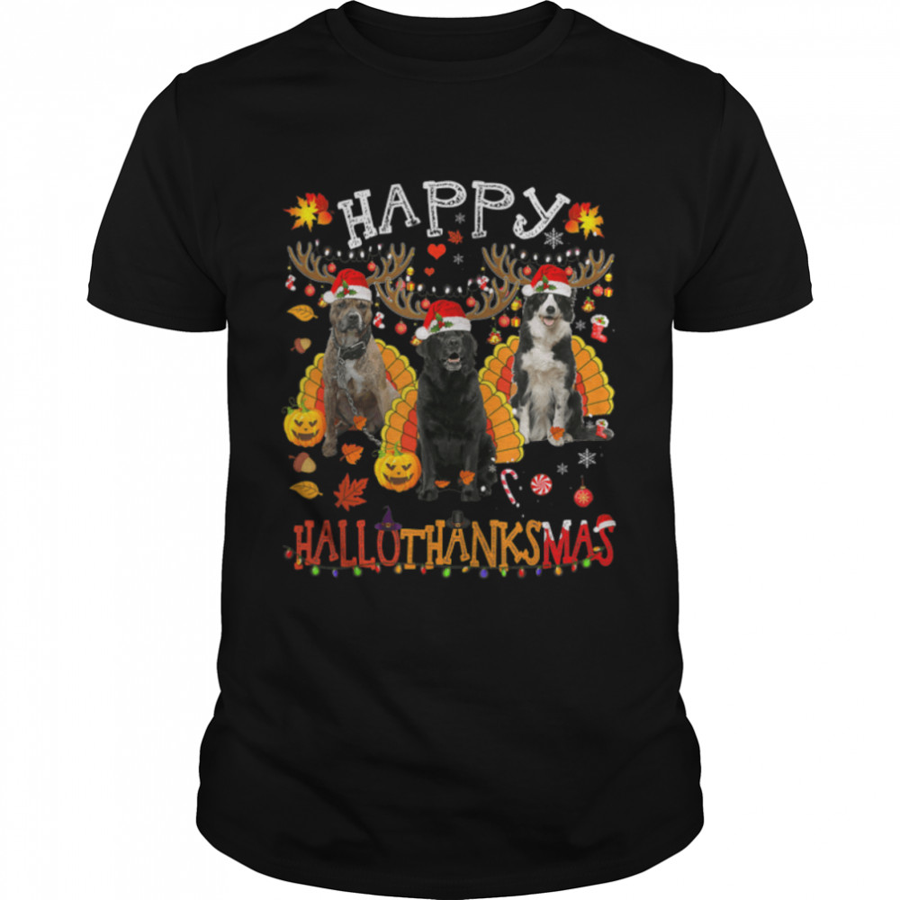 Dog Halloween Christmas Happy Hallothanksmas Thanksgiving T-Shirt B0BKL58SRK