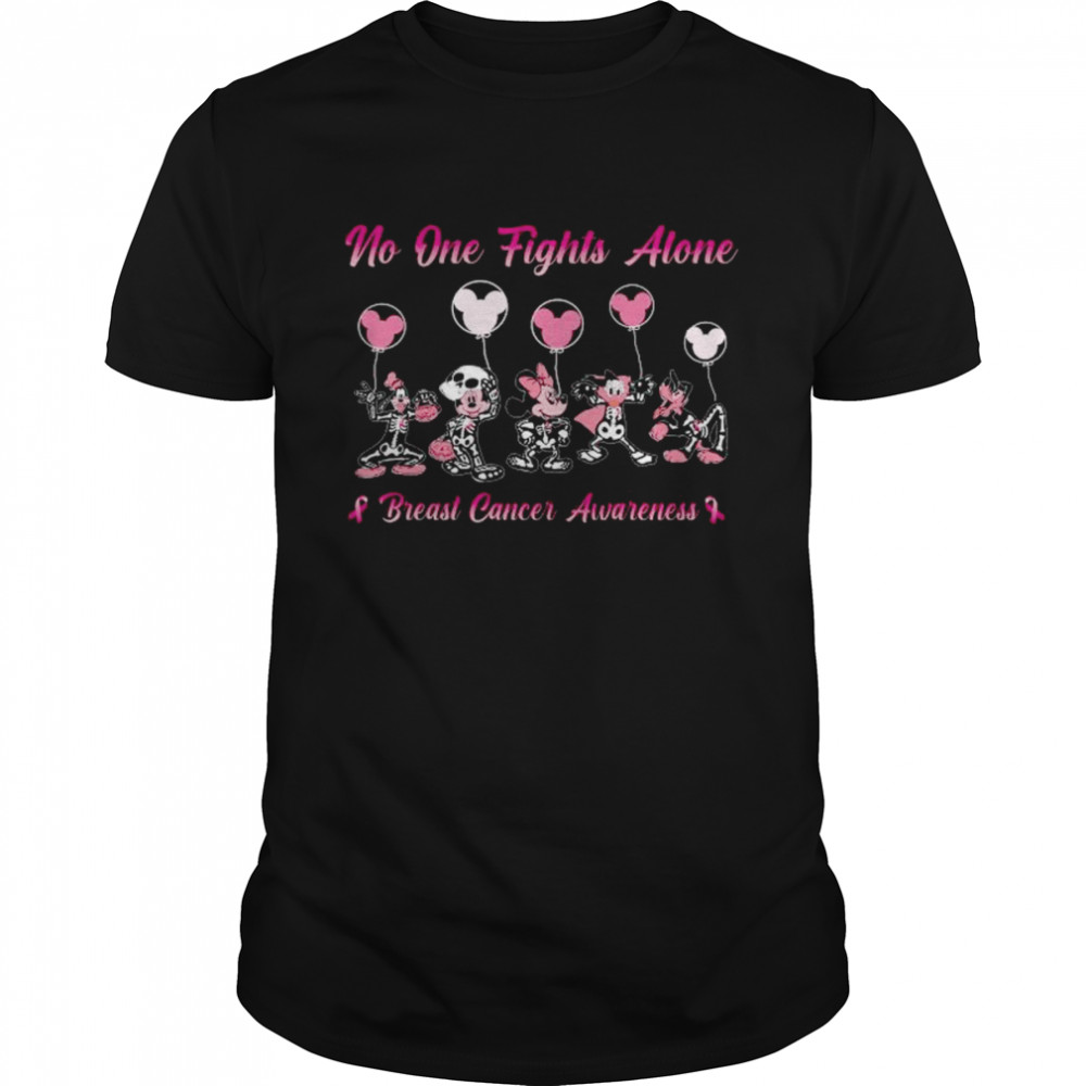 Mickey mouse and Friends Disney no one fights alone breast cancer awareness Halloween shirt