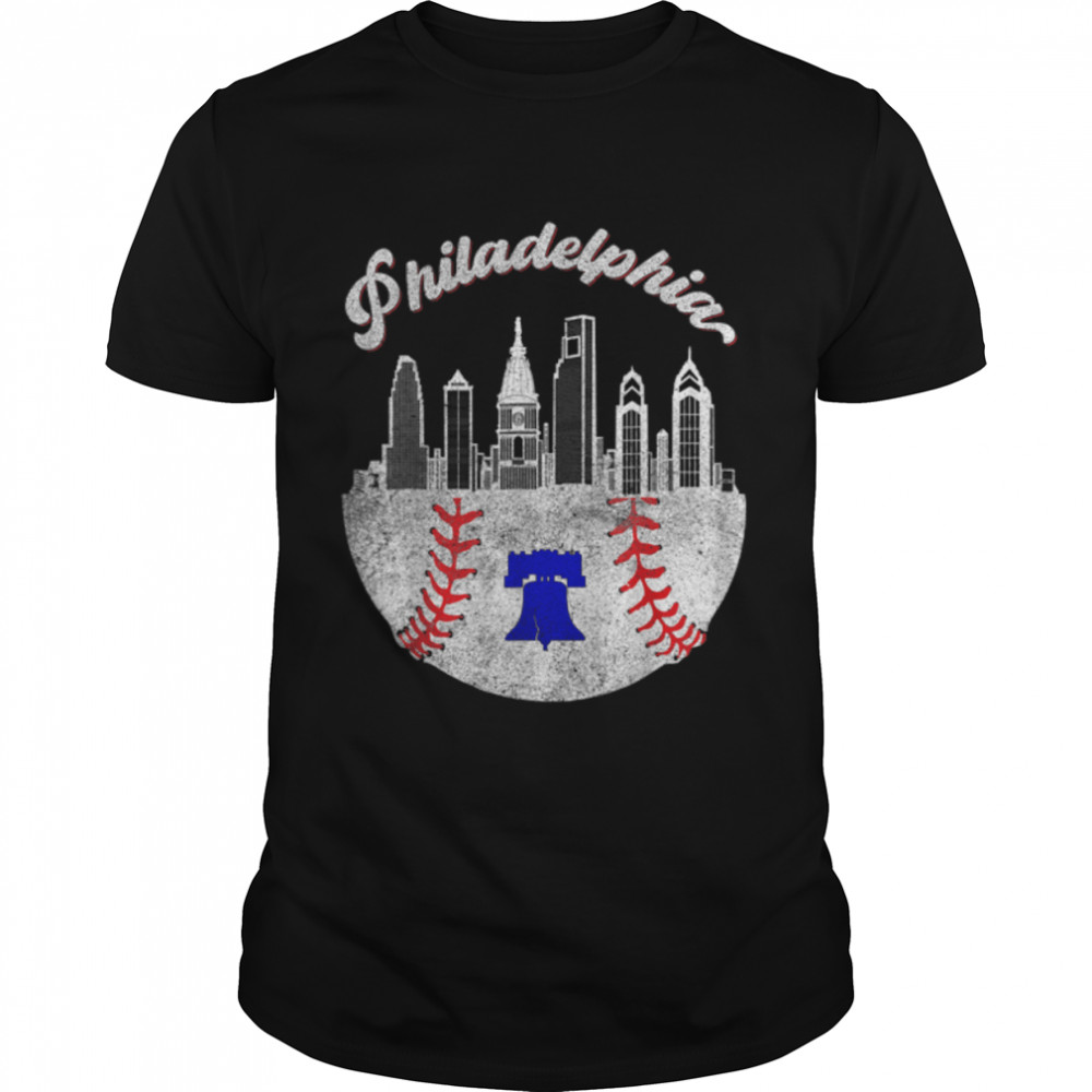 Vintage Philadelphia Baseball Fans Skyline Retro Philly City T-Shirt B0BKVNP3SW