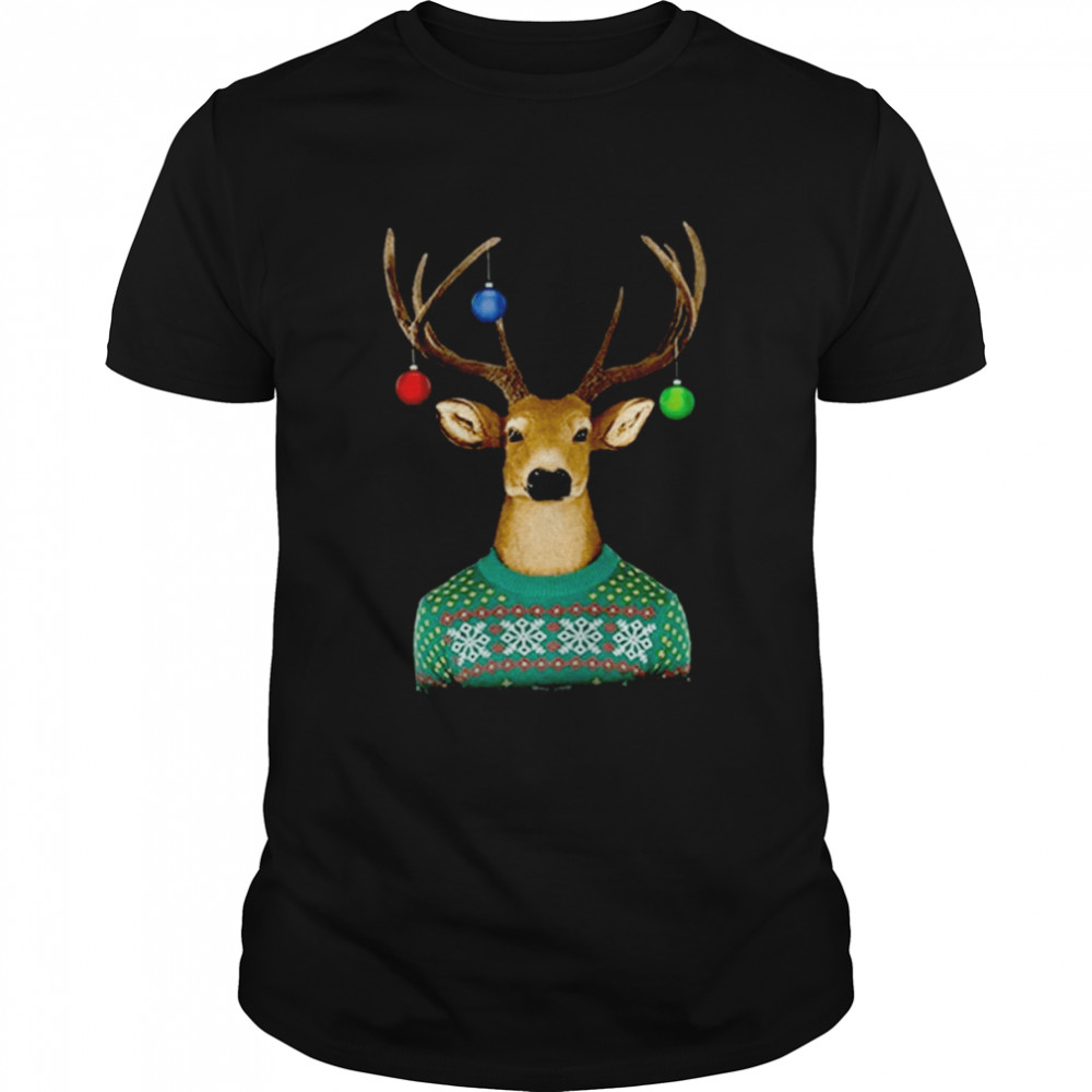 Reindeer Wearing Sweater Moustache Lights Ugly Christmas 2022 shirt