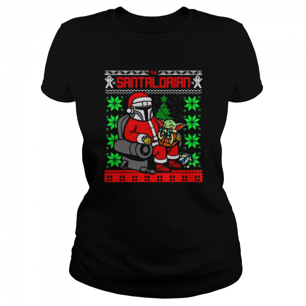 The Santalorian Holding Baby Yoda Christmas Mandalorian Star Wars Ugly 2022 shirt Classic Women's T-shirt