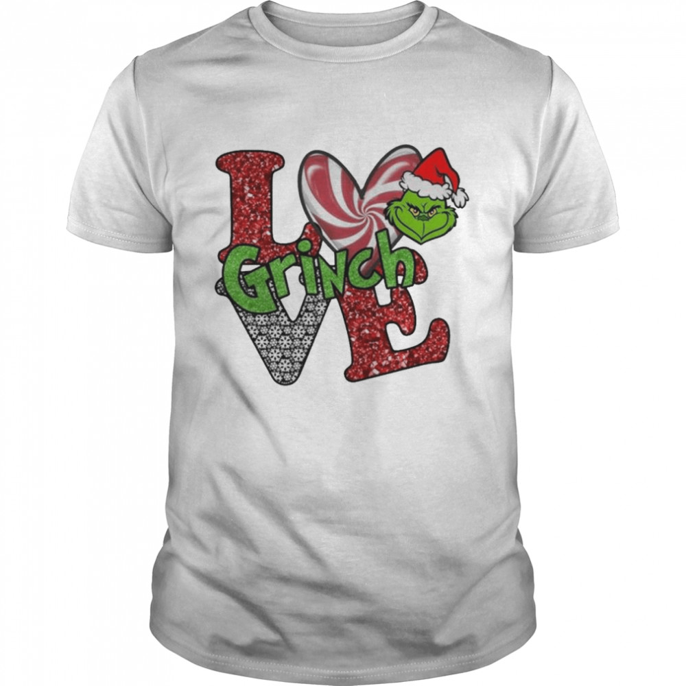 Love Candy Heart With Grinch Santa Hat Christmas 2022 shirt