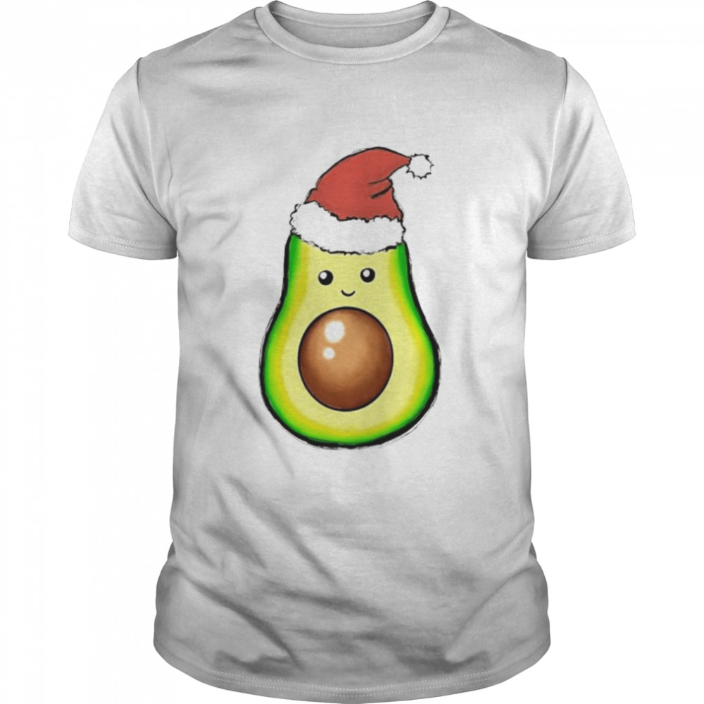 merry Christmas avocado with santa hat shirt