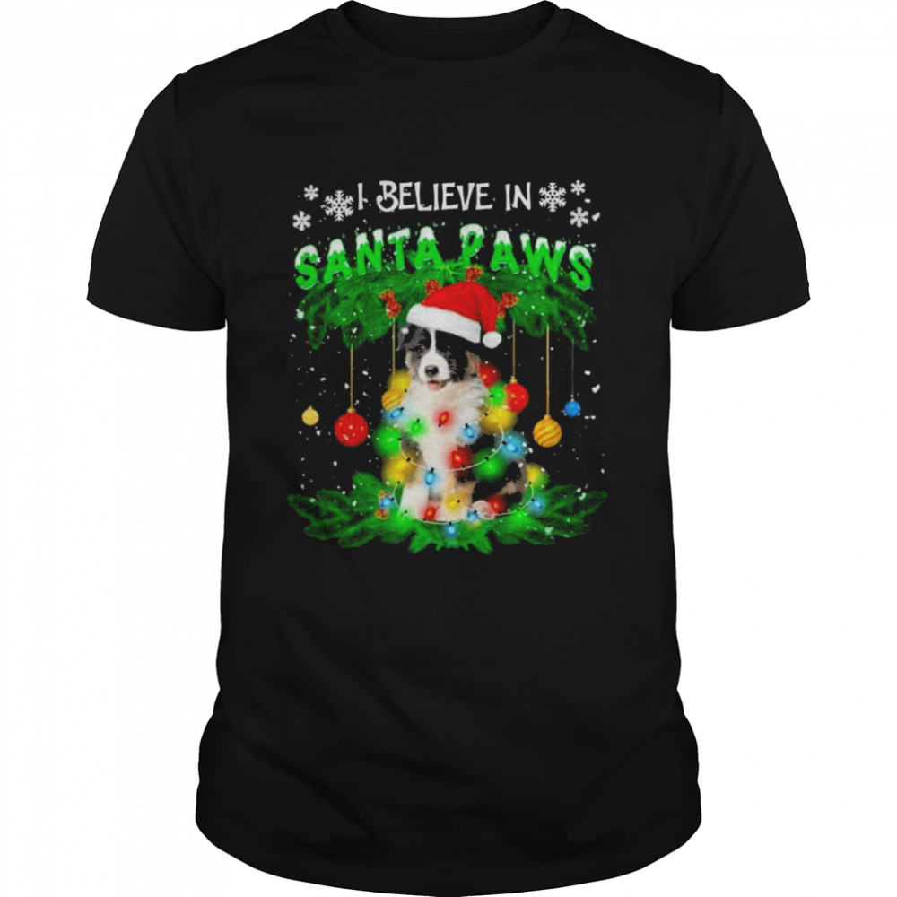 Santa Australian Shepherd I believe in Santa Paws Merry Christmas light shirt