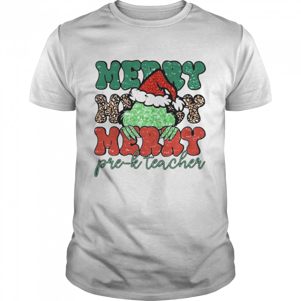 Santa Grinch Merry Pre-K Teacher Christmas Leopard 2022 shirt