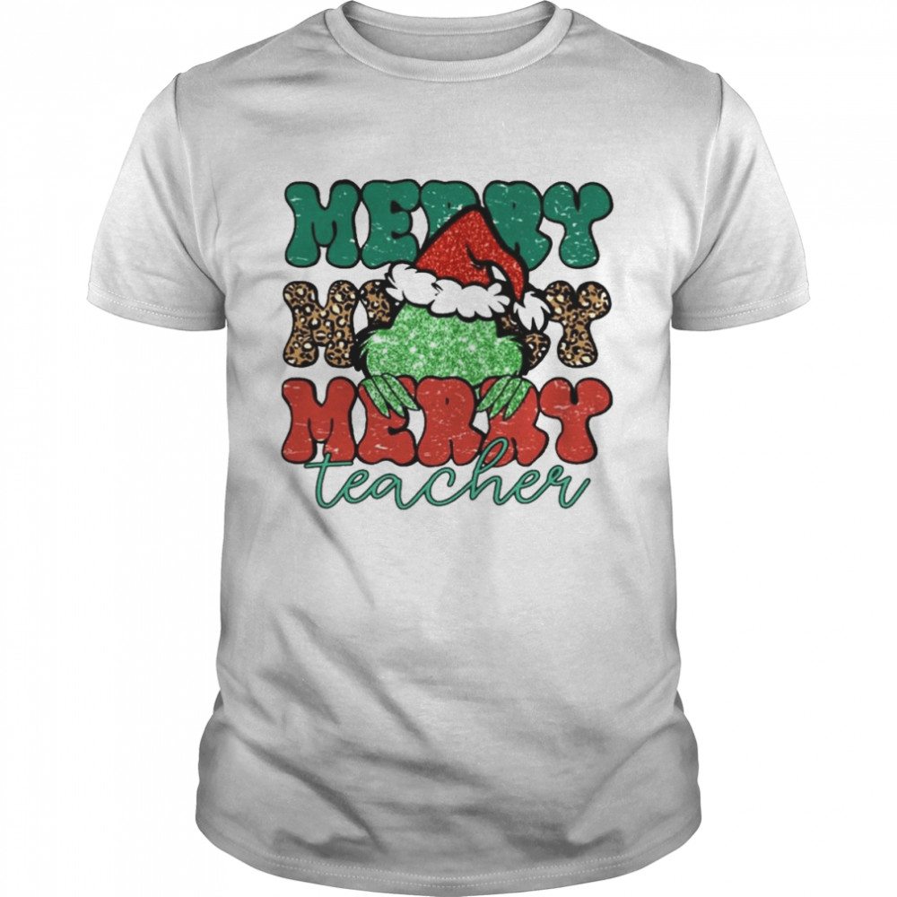 Santa Grinch Merry Teacher Christmas Leopard 2022 shirt