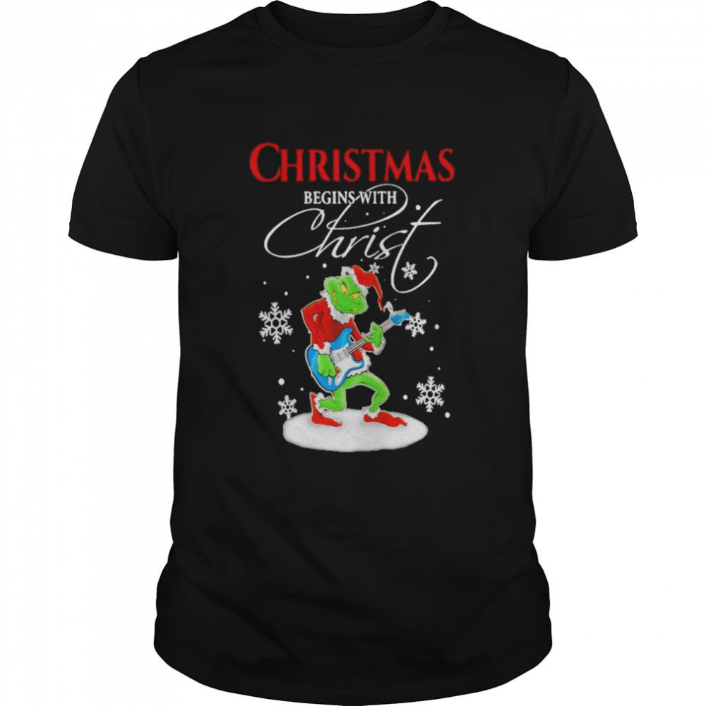 Santa Grinch Music Christmas begins with Christ shirt