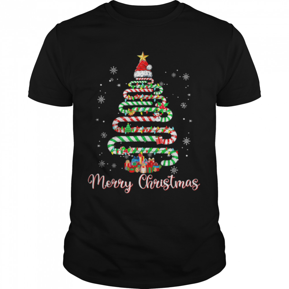 Merry Christmas Candy Cane Tree Lights Santa Hat Family Xmas T-Shirt B0BM4PTHS1