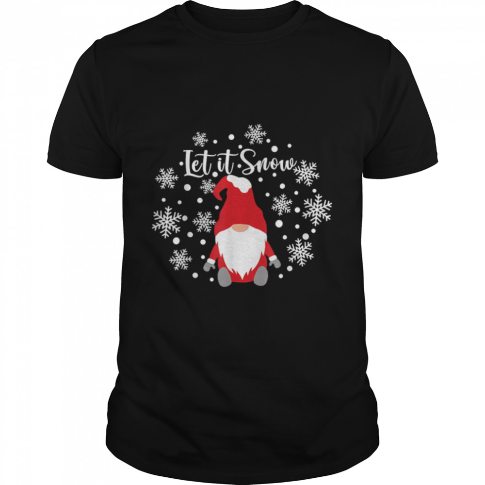 Let It Snow Gnomes In Red And Snowflake Merry Christmas T-Shirt B0BM9W3X3M