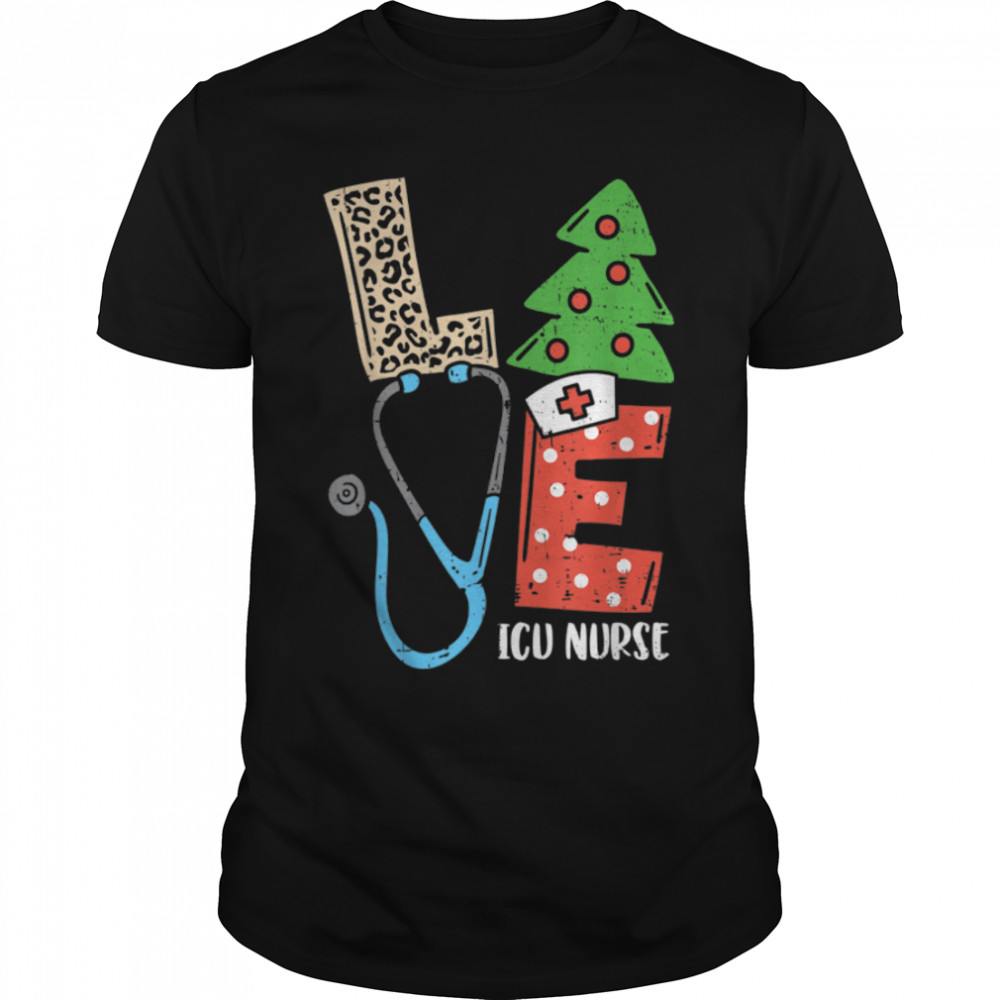 Love Stethoscope Snowflake ICU Nurse Christmas Scrub Xmas T-Shirt B0BM9R5X7W