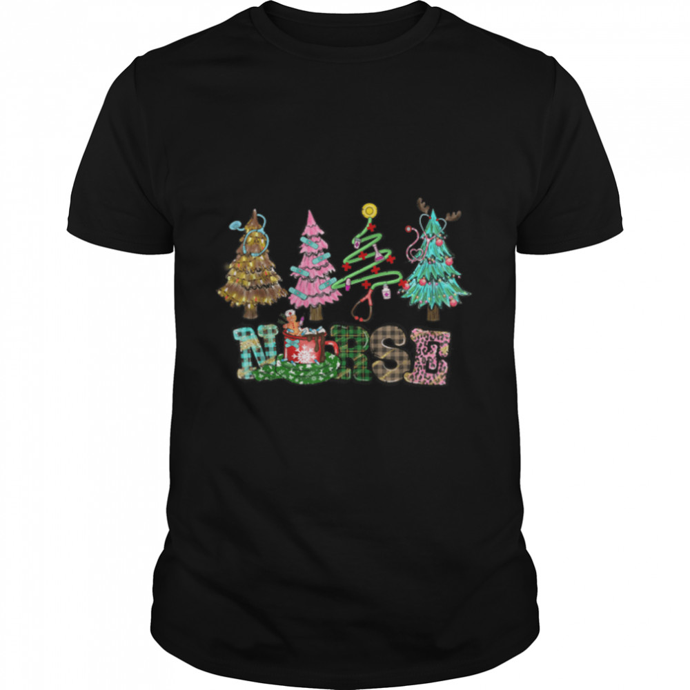 Stethoscope Christmas Tree Nurse Christmas Scrub Top Xmas T-Shirt B0BM7K6LNV