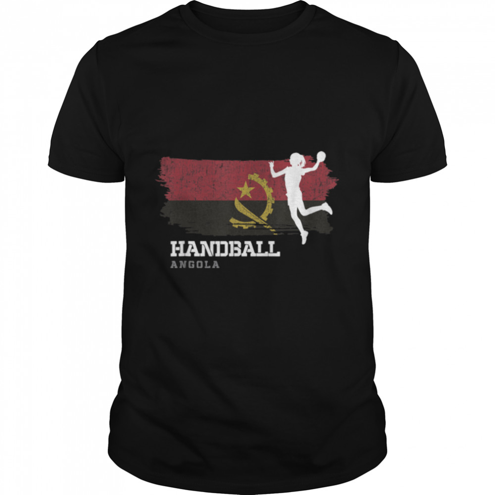 Handball Player Angola Flag Sports Womens Handball T-Shirt B0BMLDF52Z