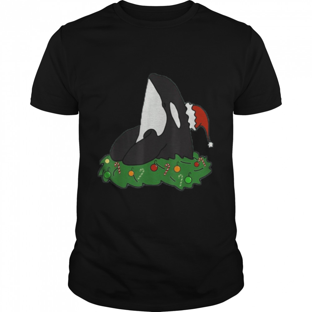 Orca Whale and Christmas Tree Orca Christmas T-Shirt B0BMKLMSKL