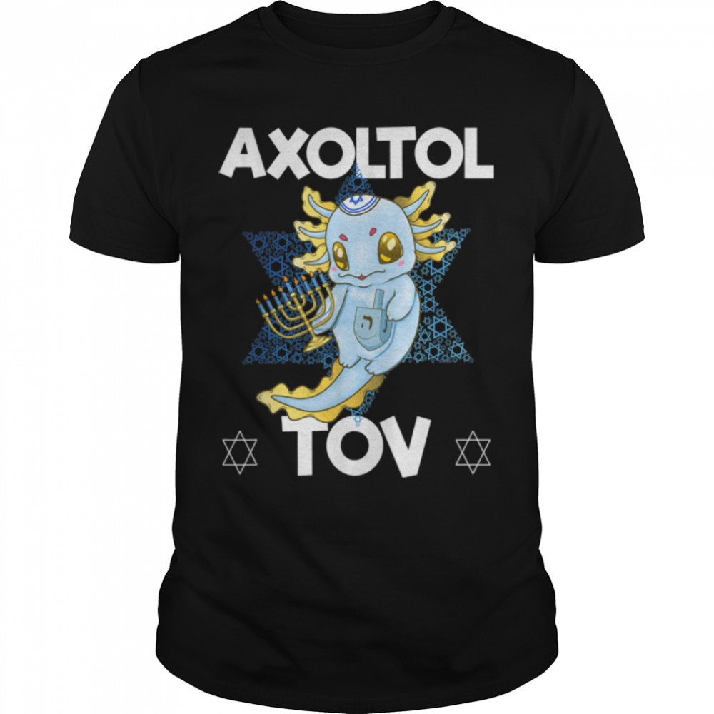 Mazel Tov Axolotl With Dreidel Menorah Men Women Hanukkah T-Shirt B0BMGV6P34