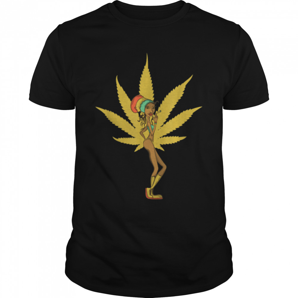 Rasta Girl Marijuana Weed Cannabis Leaf T-Shirt B0BLWGFJ2X