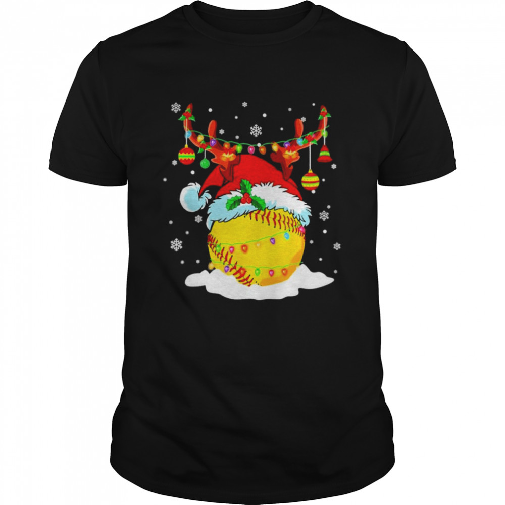 Reindeer Santa Hat Softball Softball Mom Christmas light shirt