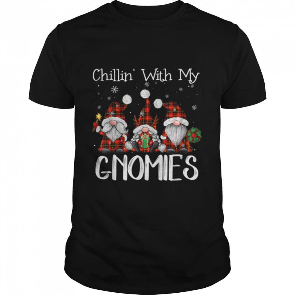 Chillin With My Gnomies Buffalo Red Plaid Christmas Gnome T-Shirt B0BN1NWRX3