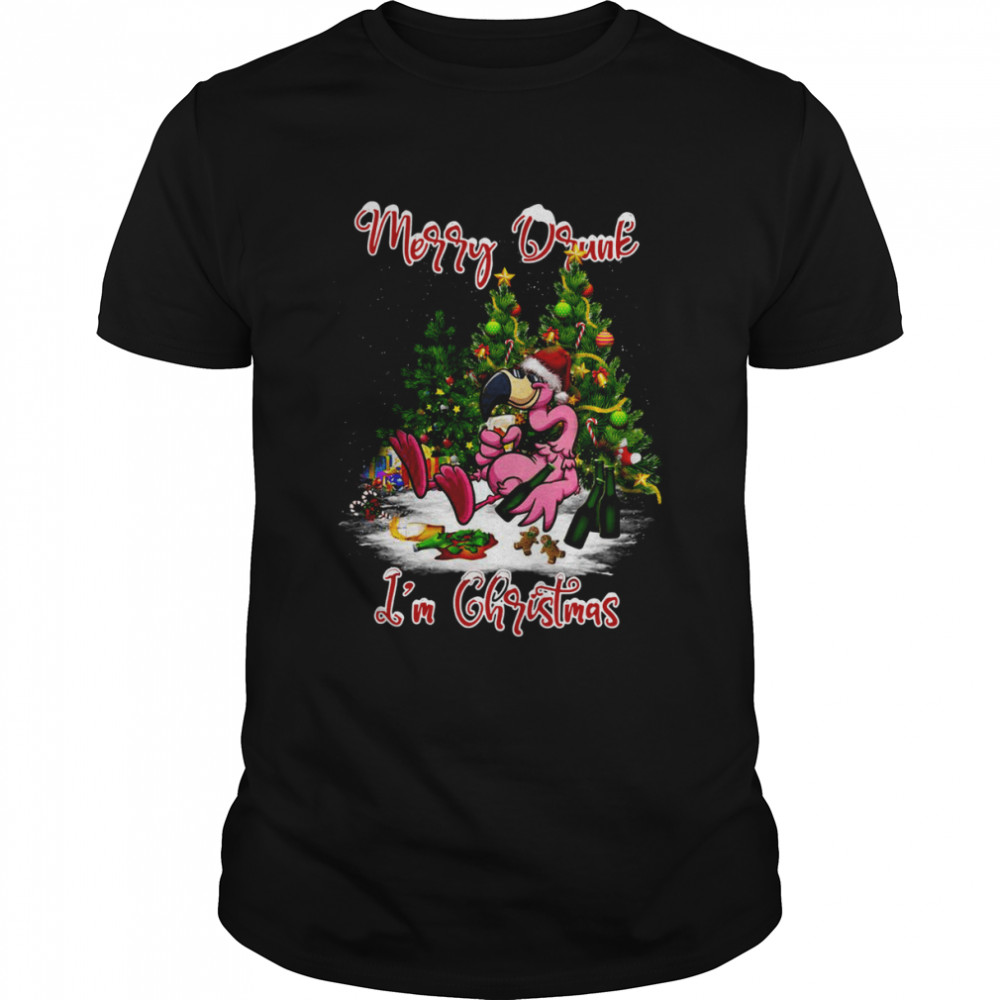 Santa Flamingo Merry Drunk I’m Christmas Tree Gift shirt