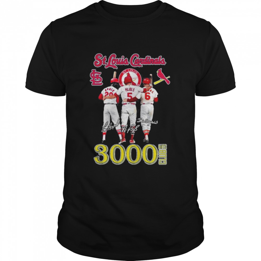 Albert Pujols Lou Brock Stan Musial St Louis Cardinals 3000 Hits Club signatures shirt