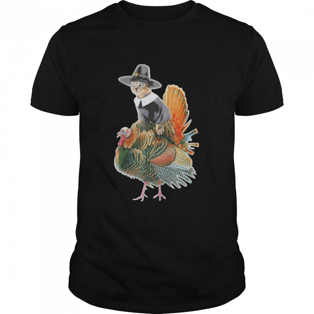 Cat Witch Riding Turkey Shirt