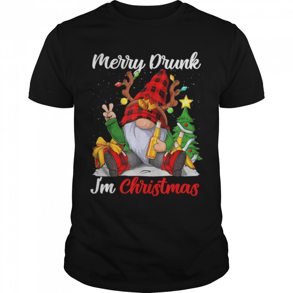 Funny Merry Drunk I'm Christmas Matching Beer Lover Pajama T-Shirt B0BN8PYVZF