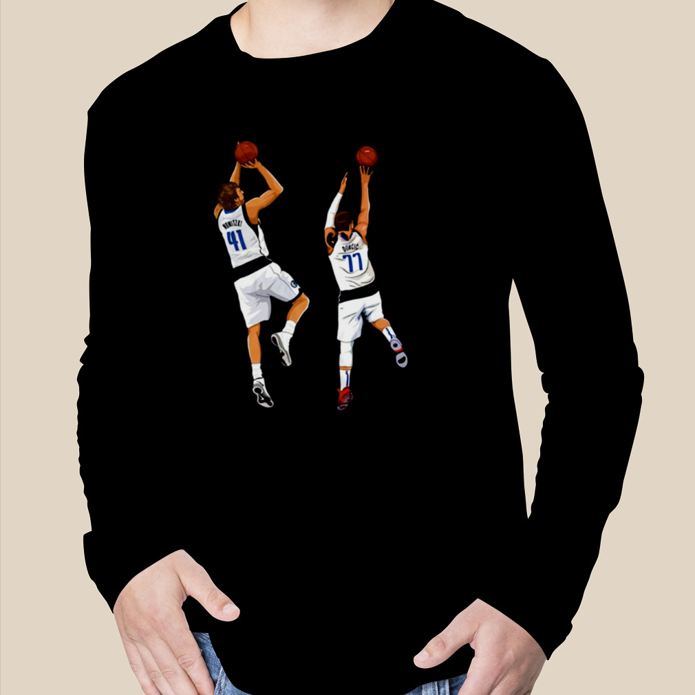 Luka Doncic and Dirk Nowitzki Fade Away Dallas T-Shirt (as1, Alpha