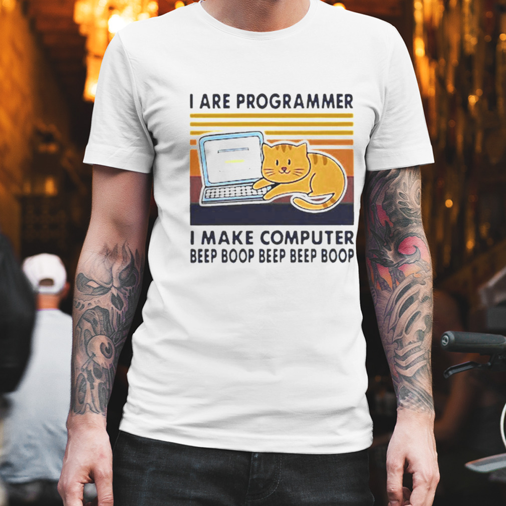 Cat gold and laptop I are programmer I make computer beep boop beep boop shirt