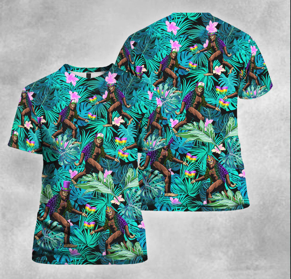 Bigfoot Happy Mardi Gras Tropical T shirts All Over Print  For Men & Women  HP2062