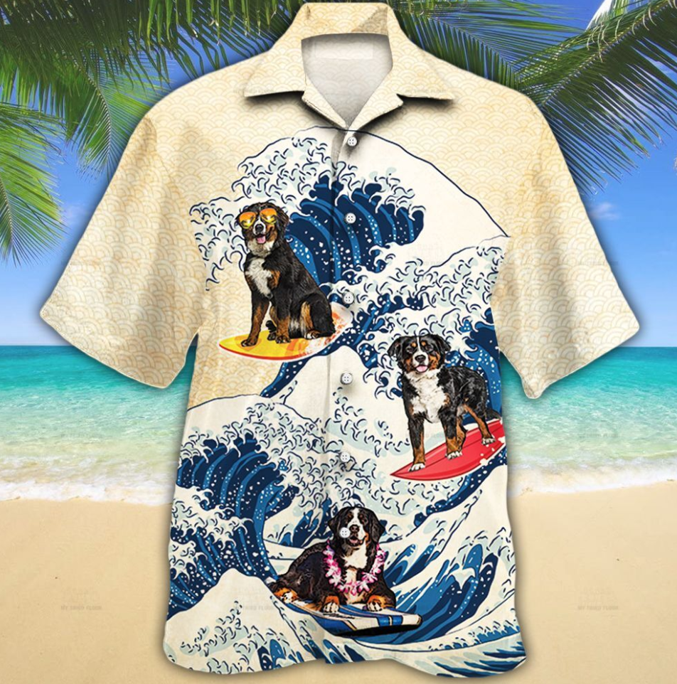 Bernese Mountain Dog Lovers Wave Hawaiian Shirt