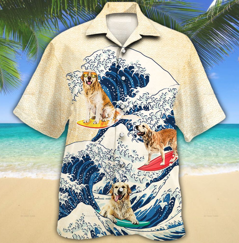 Golden Retriever Dog Lovers Wave Hawaiian Shirt