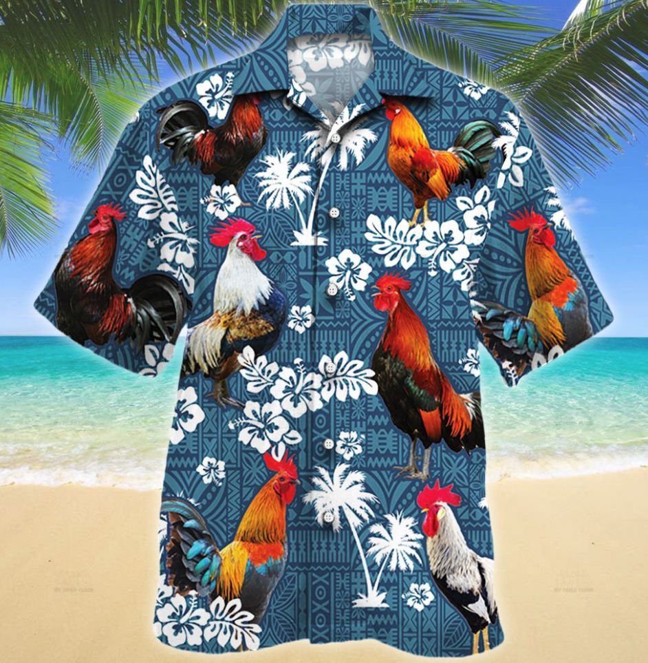 Rooster Lovers Blue Tribal Hawaiian Shirt
