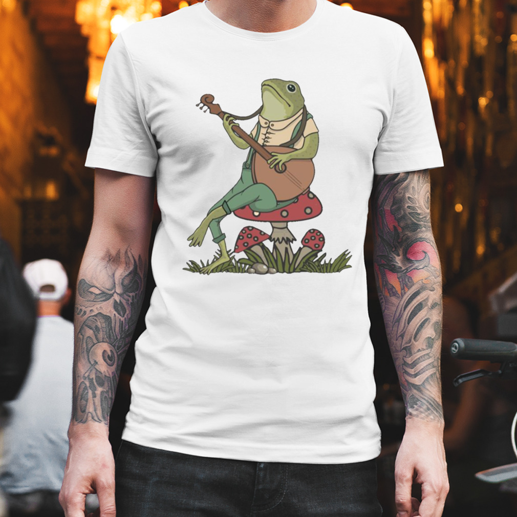 Vintage Frog Playing Banjo On A Mushroom Cottagecore shirt