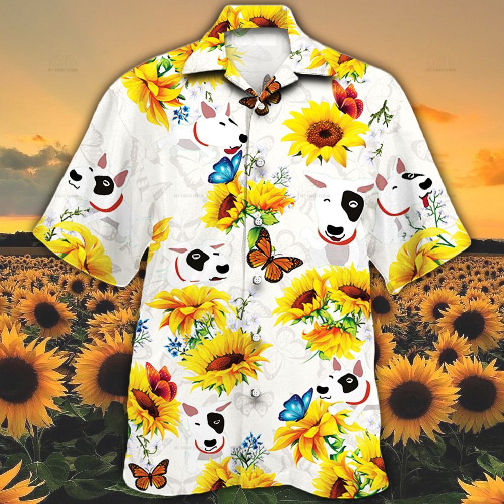 Bull Terrier Dog Lovers Sun Flower Hawaiian Shirt