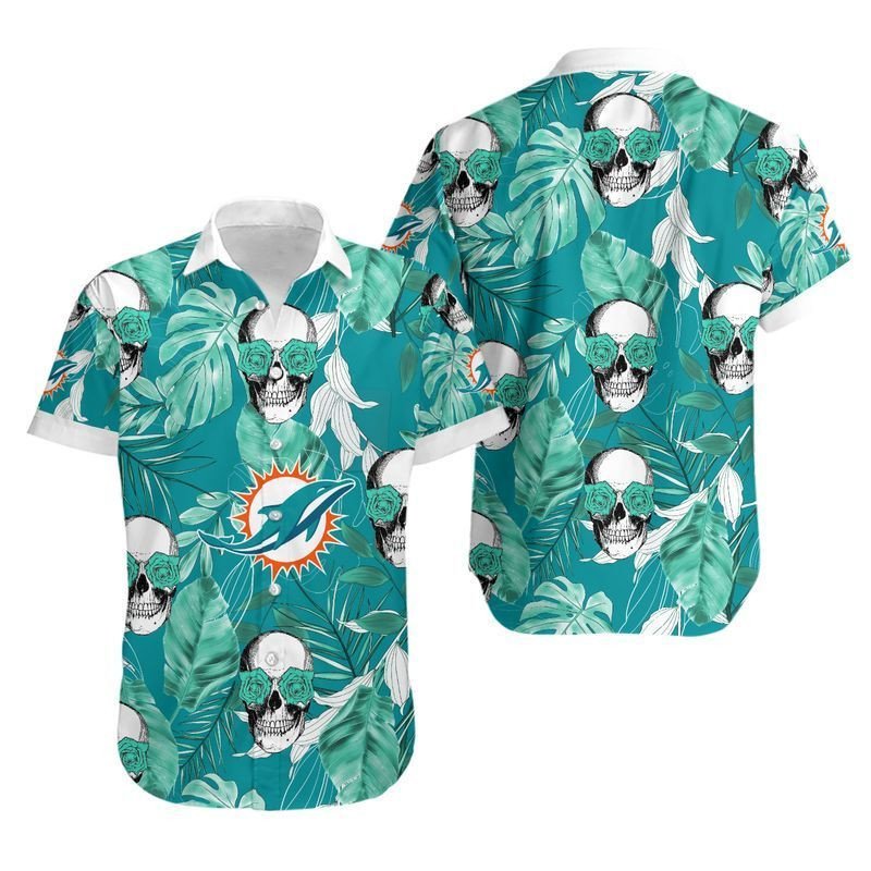 Miami Dolphins Coconut Leaves And Skulls Hawaii Shirt