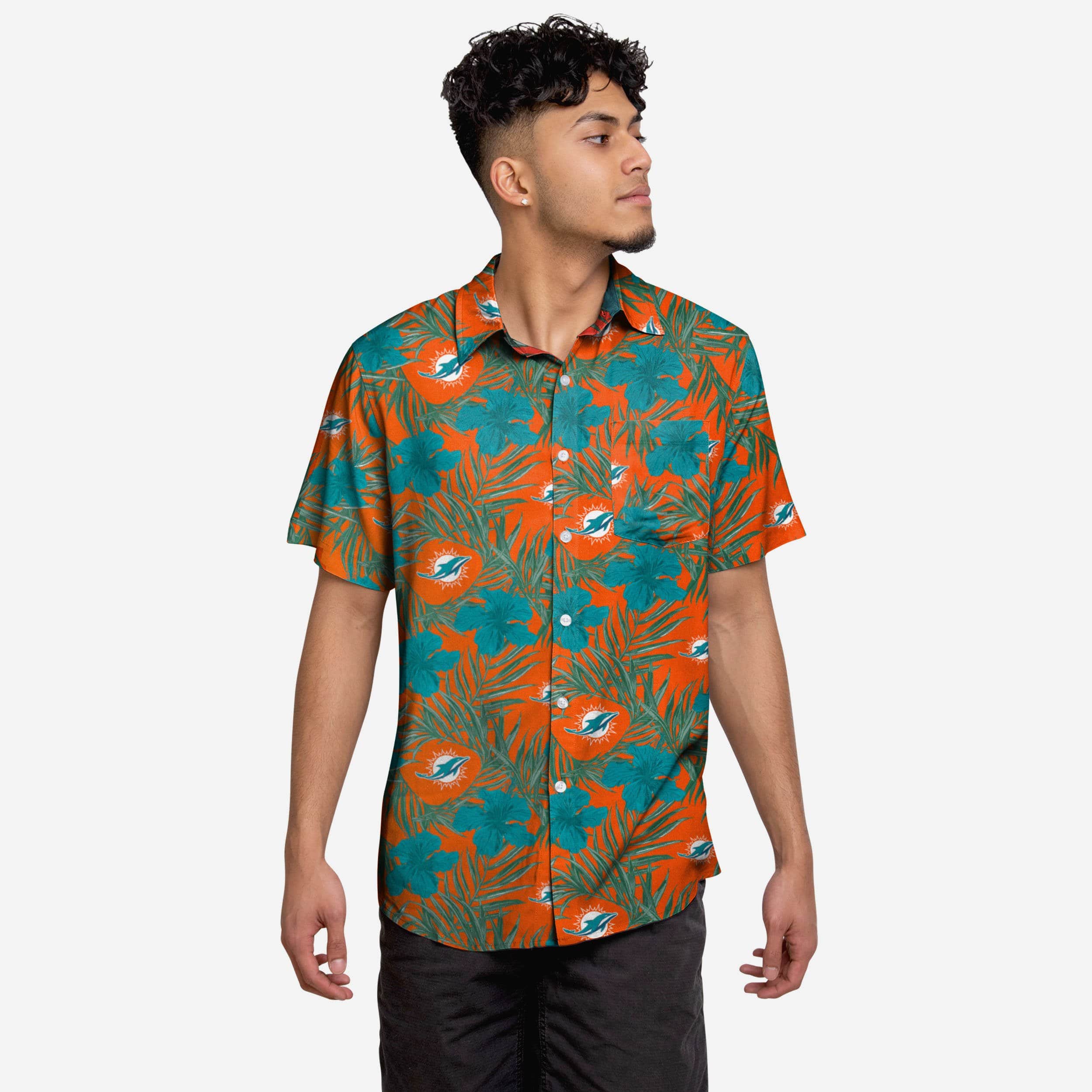 Miami Dolphins Hibiscus Button Up Shirt