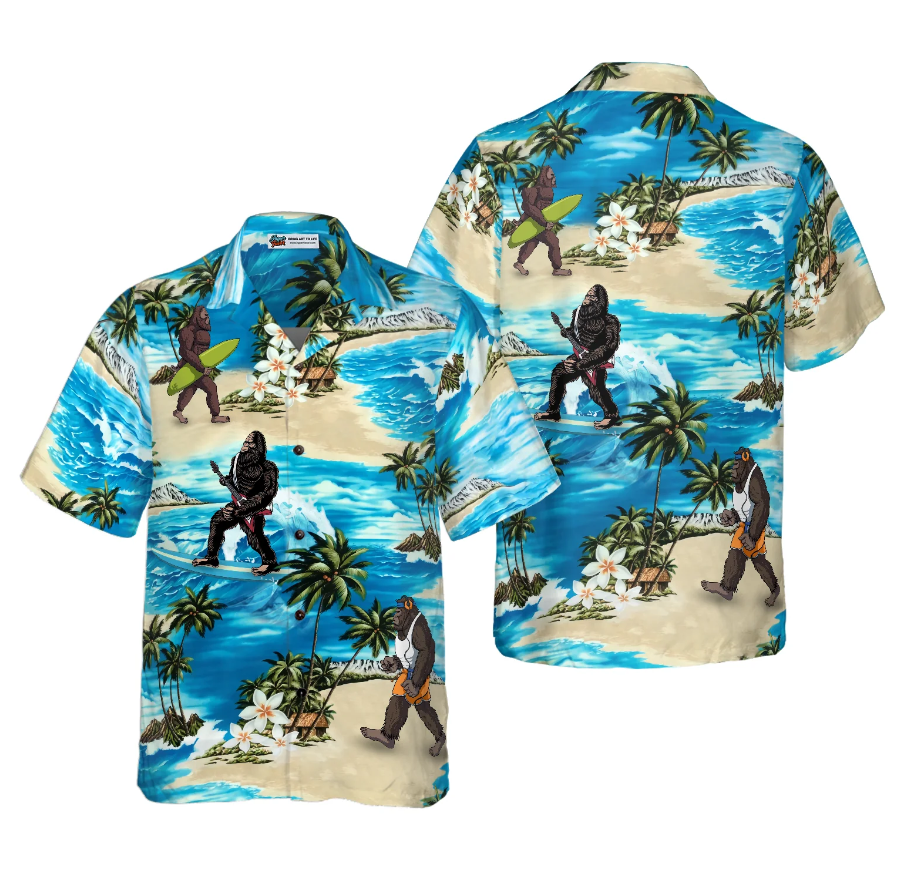 Bigfoot AIoha Beach Bigfoot Hawaiian Shirt