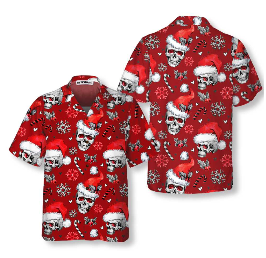 Christmas Skulls With Candy Canes Red Version Christmas Hawaiian Shirt