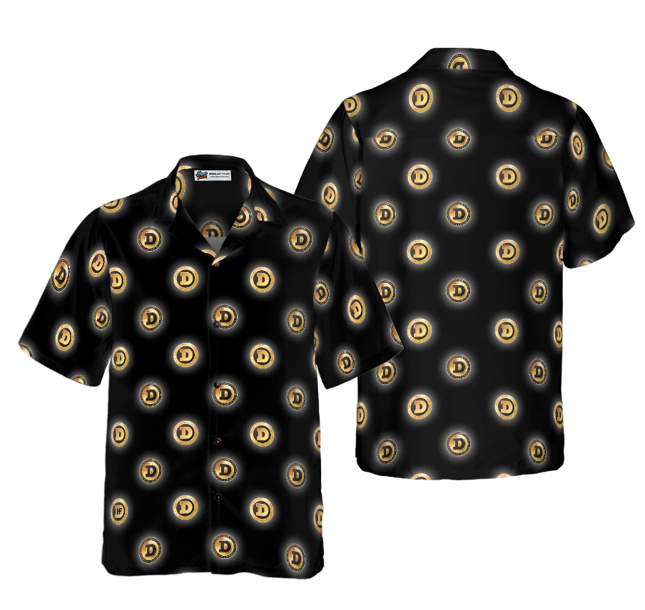 Golden Black Dogecoin Hawaiian Shirt
