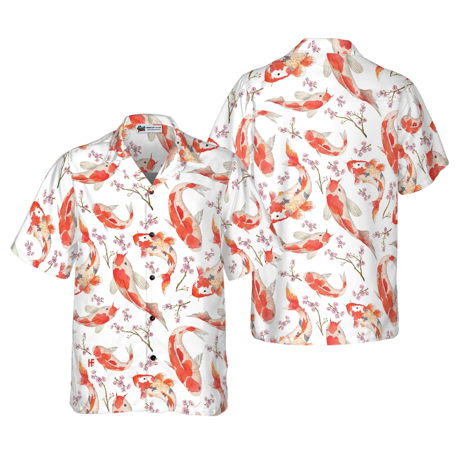 Koi Fish And Cherry Blossom Hawaiian Shirt