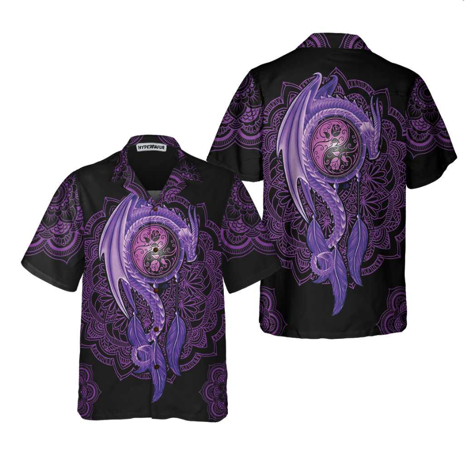 Neon Purple Dragon Mandala Dragon Hawaiian Shirt