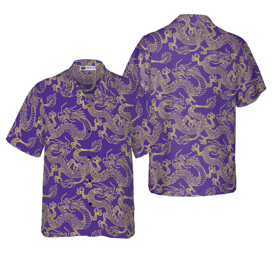 Purple And Gold Edition Oriental Dragon Hawaiian Shirt
