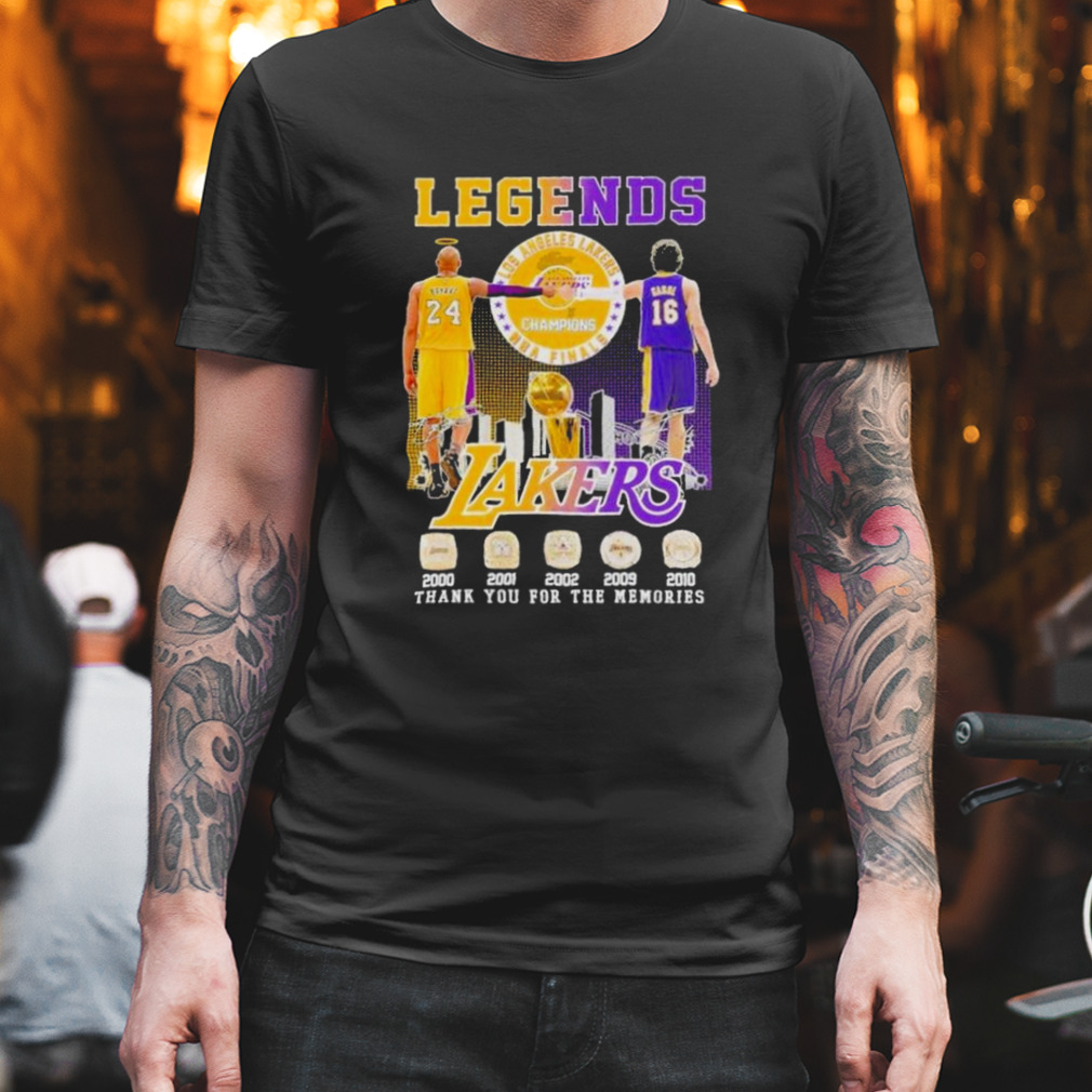 Legends Kobe Bryant And Gasol Los Angeles Lakers NBA Finals 2000 2010 Thank You For The Memories Signatures Shirt