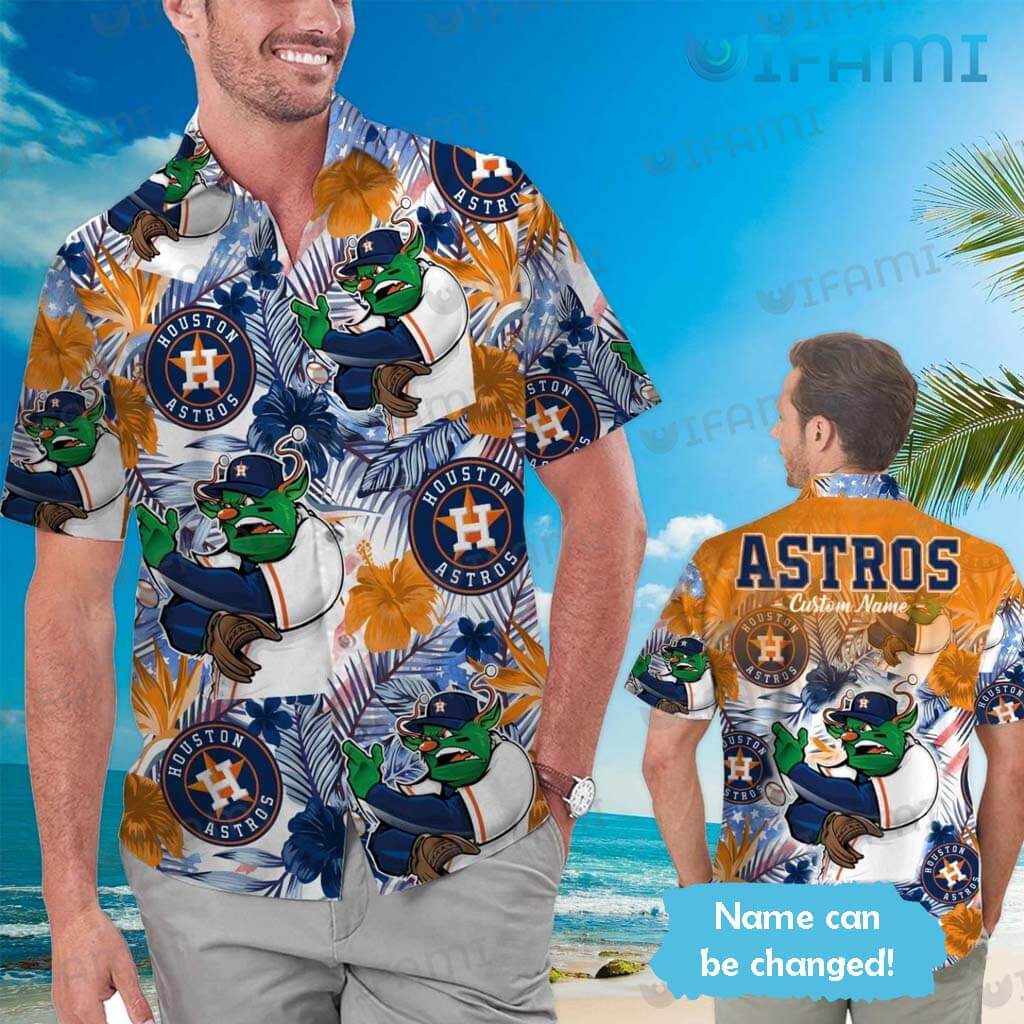 MLB Houston Astros Hawaiian Shirt Ocean Hibiscus Custom Name For