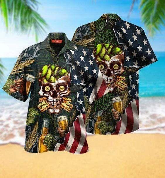 Beach Shirt Discover Cool Hawaiian Aloha Shirts Skull Beer Flag