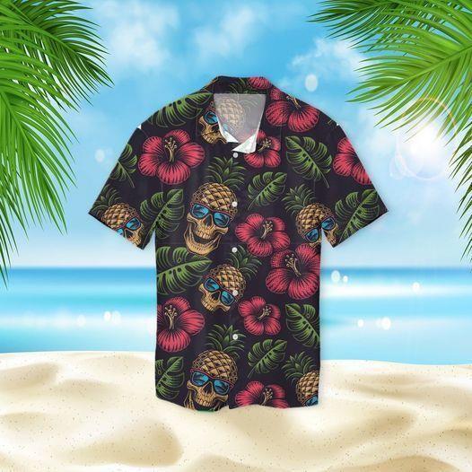 Beach Shirt Discover Cool Pineapple Skull Hibiscus Hawaiian Aloha Shirts-1