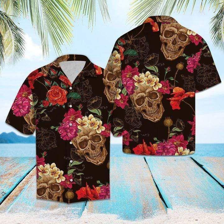 Beach Shirt Discover Cool Skull Flower Hawaiian Aloha Shirt