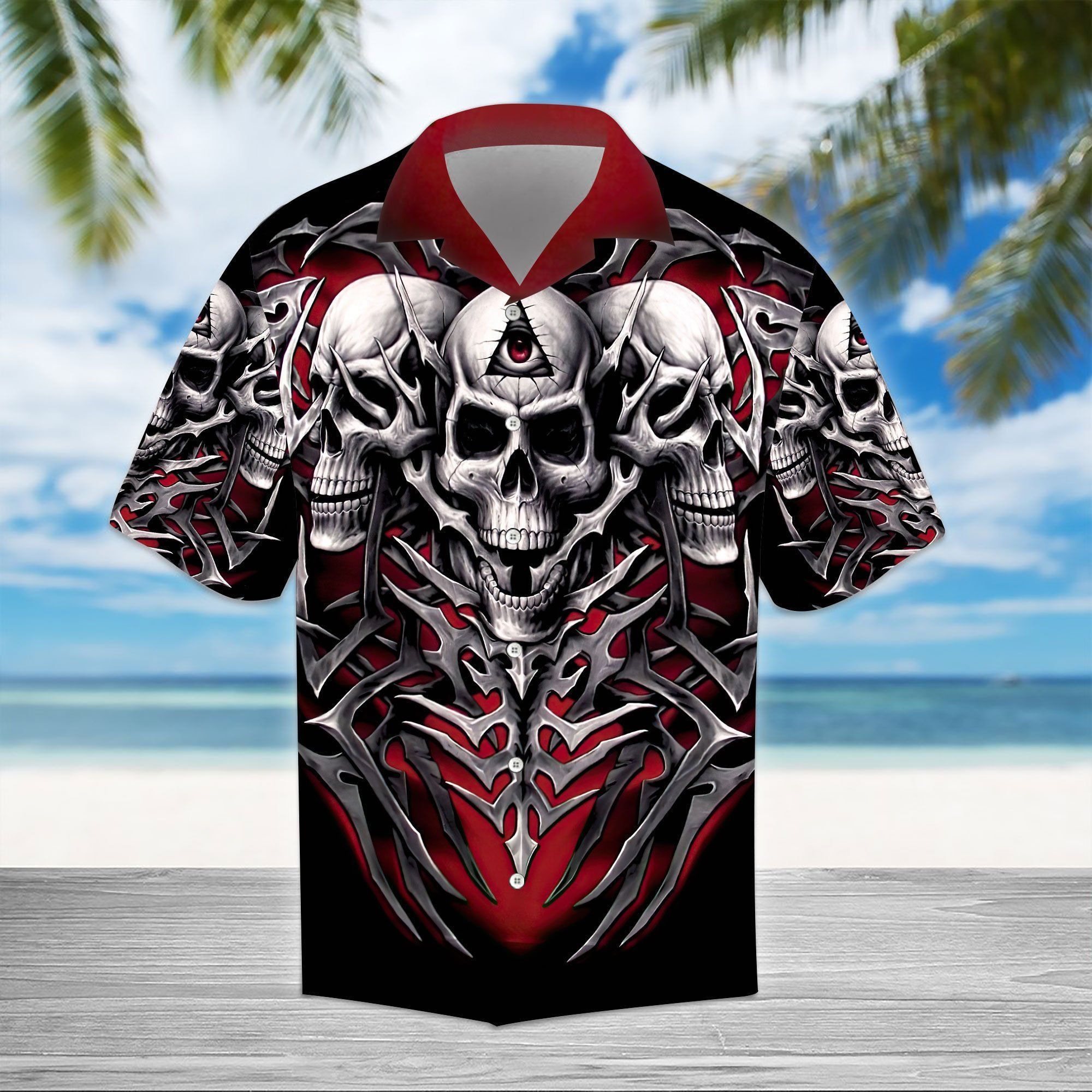 Beach Shirt Discover Cool Skull Red Spine 3d All Over Hawaiian Shirt